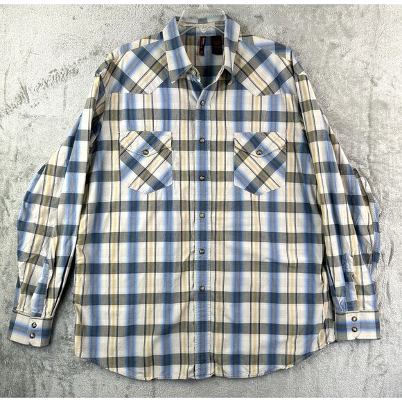 Perry Ellis Men’s Pearl Snap Button Shirt Long Sleeve Casual Outdoors Plaid XL - Picture 1 of 6